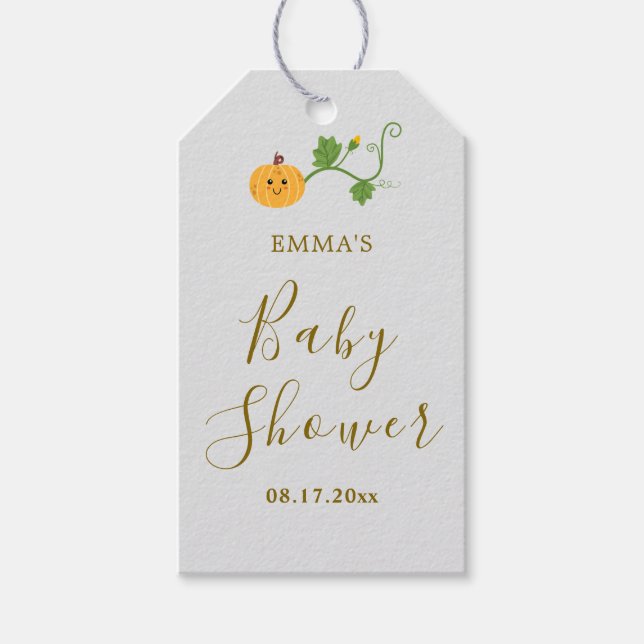 Niedlich Little Pumpkin Fall Baby Dusche Geschenkanhänger (Vorderseite)