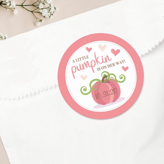 Niedlich Little Pumpkin Girls Babydusche Runder Aufkleber (Von Creator hochgeladen)