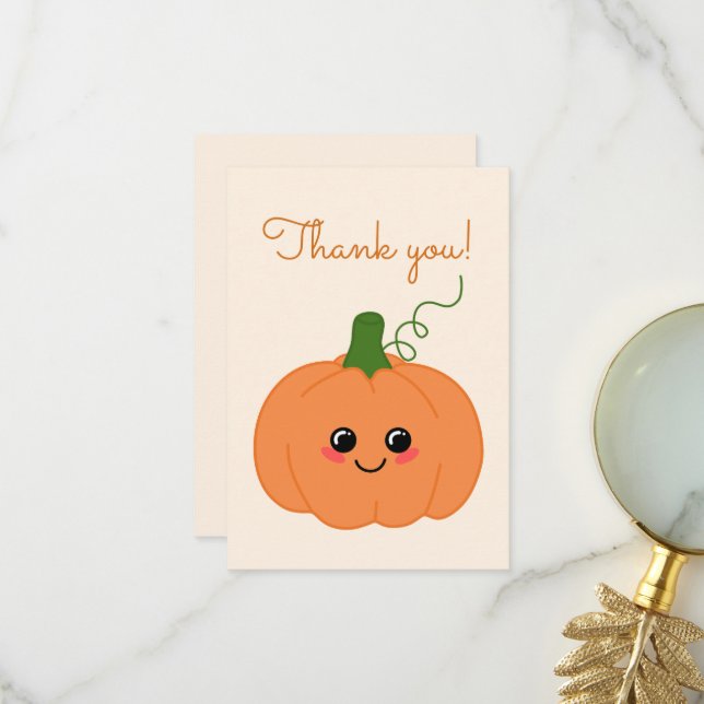 Niedlich Little Pumpkin Orange Babydusche Dankeskarte (Vorderseite/Rückseite Beispiel)