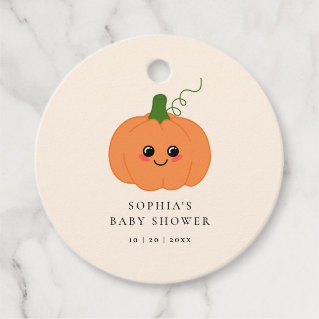 Niedlich Little Pumpkin Orange Babydusche Geschenkanhänger (Vorderseite)
