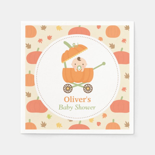 Niedlich Little Pumpkin Stroller Babydusche Napkin Serviette (Vorderseite)