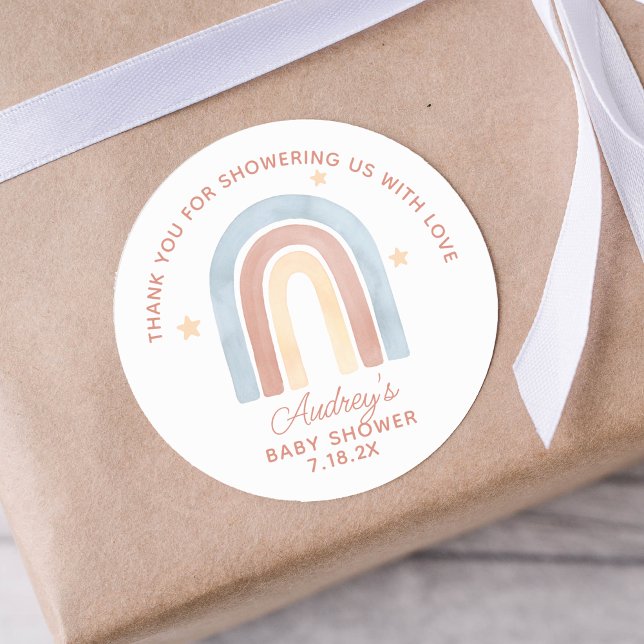 Niedlich Little Rainbow Boho Kinderdusche Danke Runder Aufkleber (Cute Little Rainbow Boho Baby Shower Thank You Classic Round Sticker)