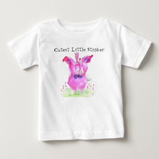 Niedlich Little Stinker Pig Baby T-shirt (Vorderseite)