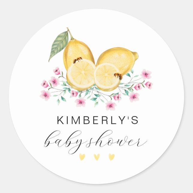 Niedlich Little Süsse Lemon Citrus Baby Dusche Runder Aufkleber (Vorderseite)