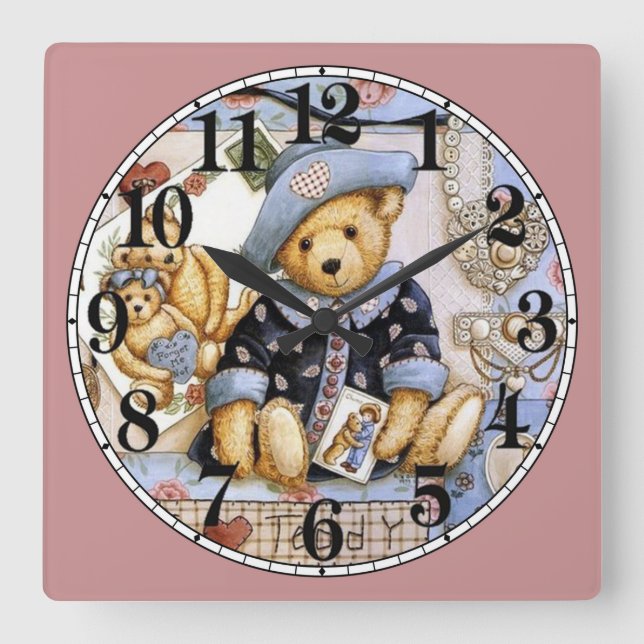 Niedlich Little Teddy Bear Quadratische Wanduhr (Vorderseite)