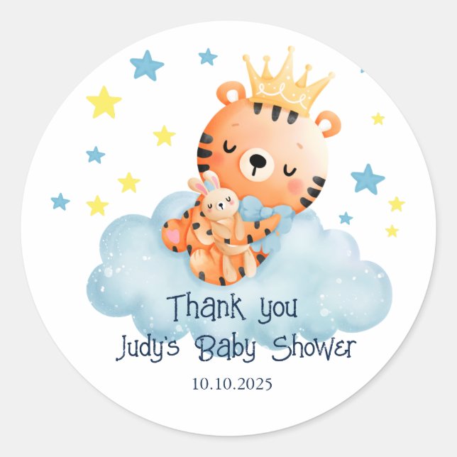 Niedlich Little Tiger Baby Dusche Runder Aufkleber (Vorderseite)