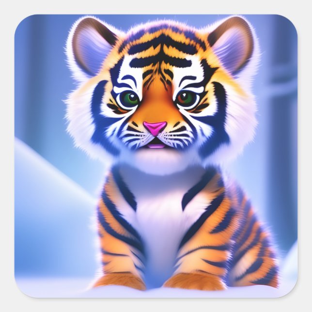 Niedlich Little Tiger Cub Quadratischer Aufkleber (Vorderseite)