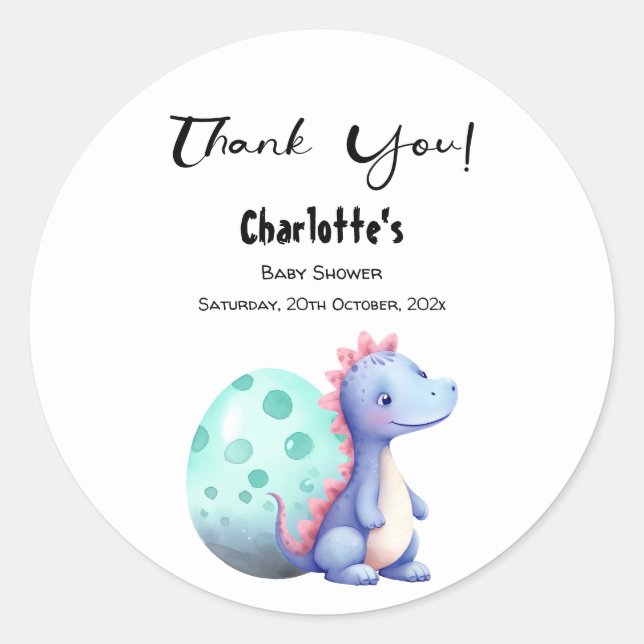 Niedlich Little Watercolor Dinosaur Babydusche Runder Aufkleber (Vorderseite)