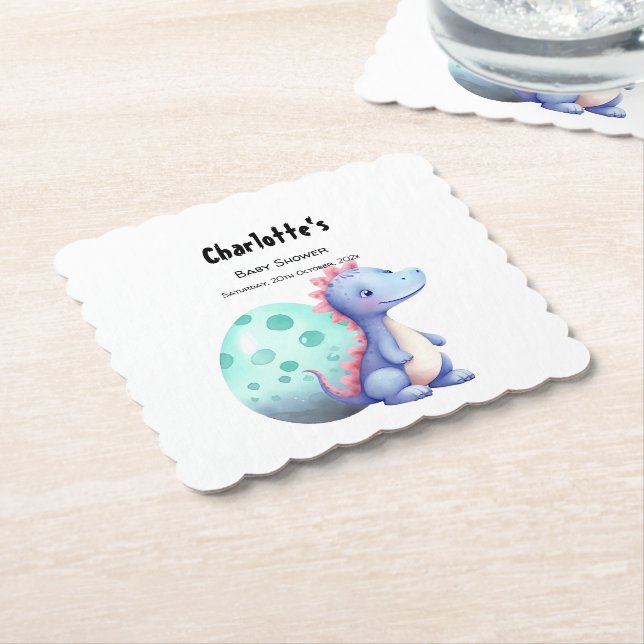 Niedlich Little Watercolor Dinosaur Babydusche Untersetzer (angewinkelt)
