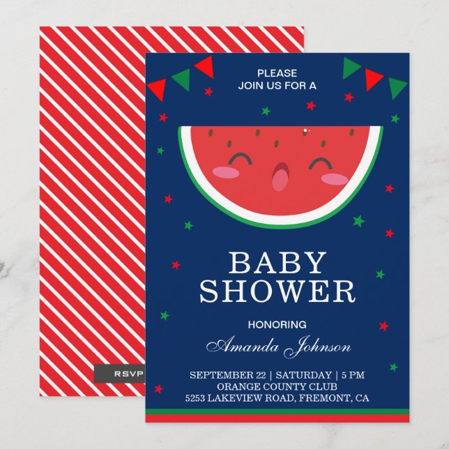 Niedlich Little Watermelon Kinderdusche Einladung (Vorne/Hinten)