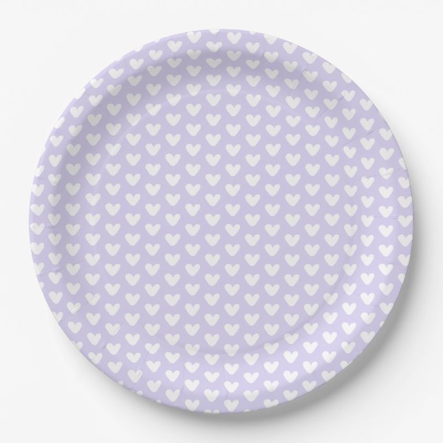Niedlich Little White Hearts Pattern Lavendel Pappteller (Vorderseite)