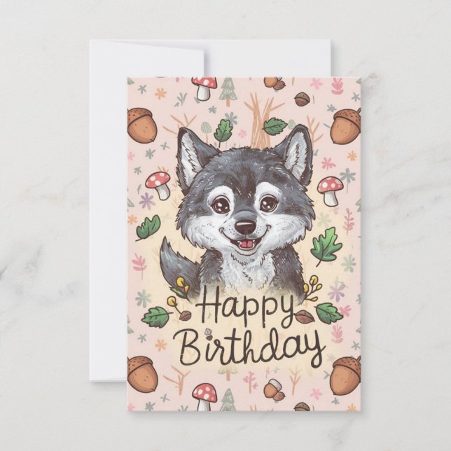 Niedlich Little Wolf Digital Geburtstag Karte (Vorderseite)