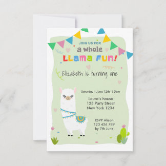 Niedlich Llama Birthday Einladung