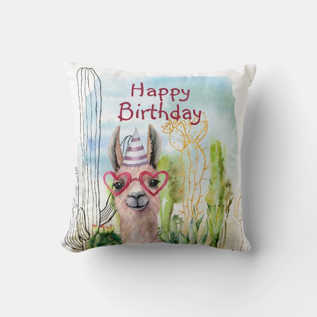 Niedlich Llama Birthday Kissen (Vorderseite)