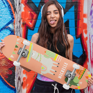 Niedlich Llama Cactus Party Girly Personalisiert Skateboard