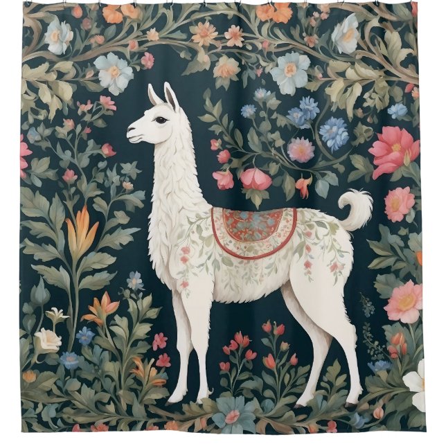 Niedlich Llama Elegant Floral Duschvorhang (Vorderseite)