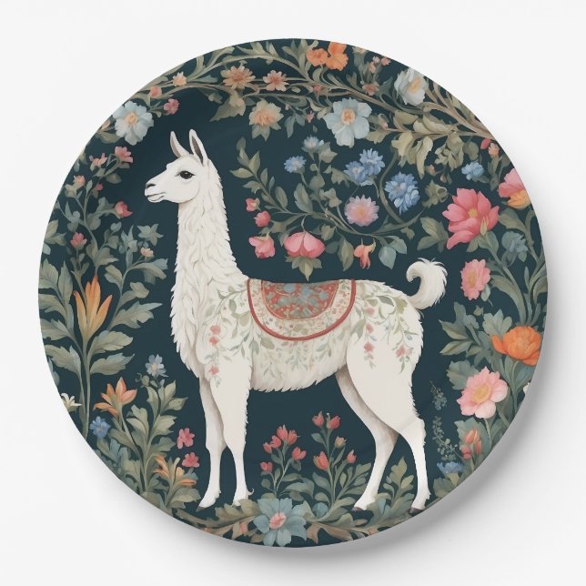 Niedlich Llama Elegant Floral Pappteller (Vorderseite)