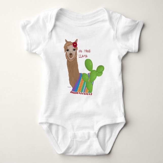 Niedlich Llama Floral Cactus No Prob-Llama Baby Strampler (Vorderseite)
