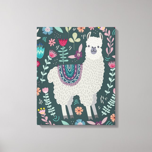 Niedlich Llama Floral Design Leinwanddruck (Vorderseite)