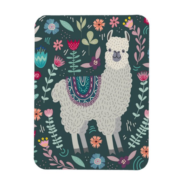 Niedlich Llama Floral Design Magnet (Vertikal)