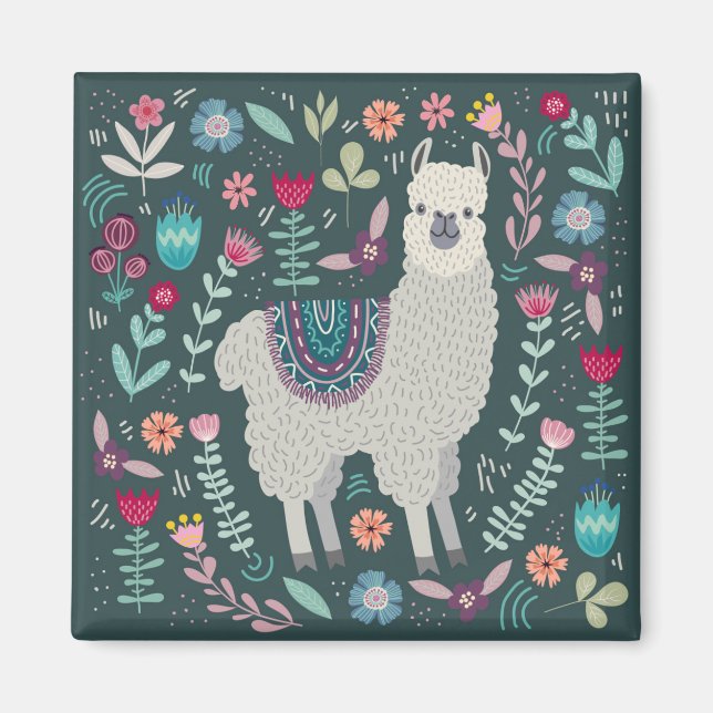 Niedlich Llama Floral Design Magnet (Vorne)