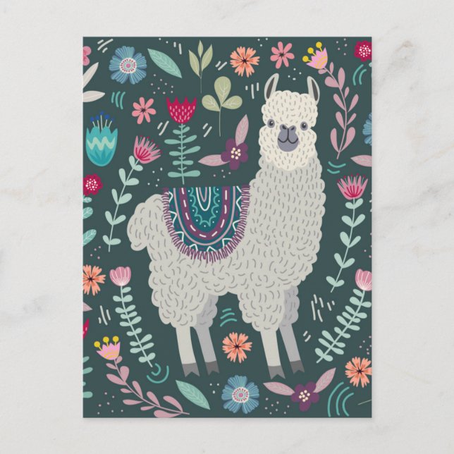 Niedlich Llama Floral Design Postkarte (Vorderseite)
