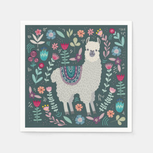 Niedlich Llama Floral Design Serviette