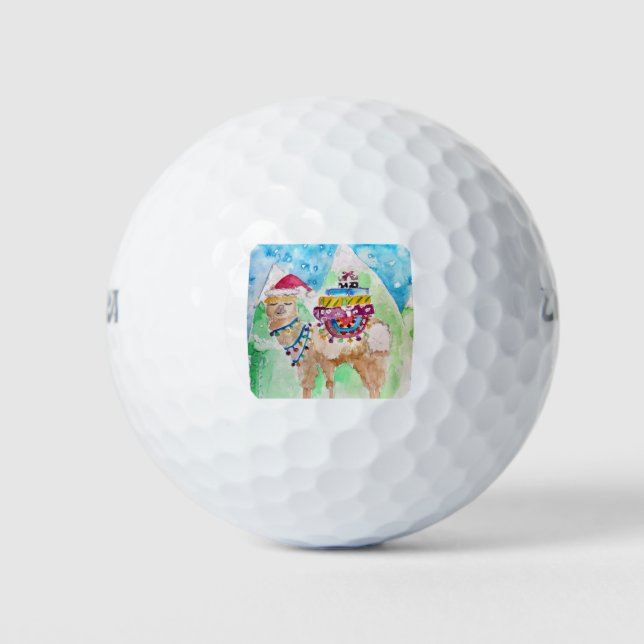 Niedlich Llama Frohe Weihnachten Wasserfarbenkunst Golfball (Vorderseite)