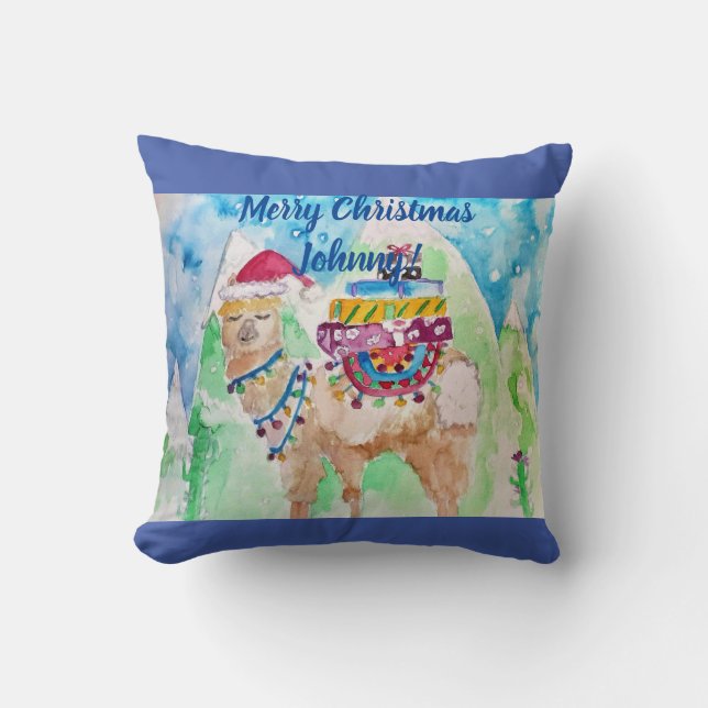 Niedlich Llama Frohe Weihnachtsjunge Kinder Kissen (Vorderseite)