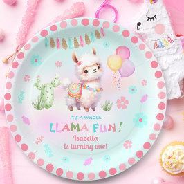 Niedlich Llama Fun Cactus Colorful Girl Birthday Pappteller