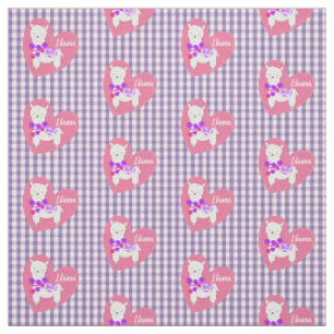 Niedlich Llama Heart Gingham Kariert Pink Lila Wei Stoff