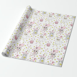 Niedlich Llama, Kitten und Maus Cupcake Pink Girl' Geschenkpapier