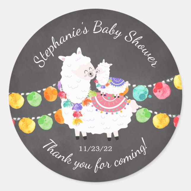 Niedlich Llama Mama Baby Dusche Gefälligkeitsaufkl Runder Aufkleber (Vorderseite)