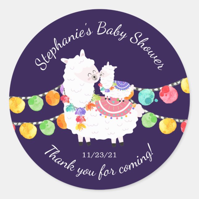 Niedlich Llama Mama Baby Dusche Gefälligkeitsaufkl Runder Aufkleber (Vorderseite)