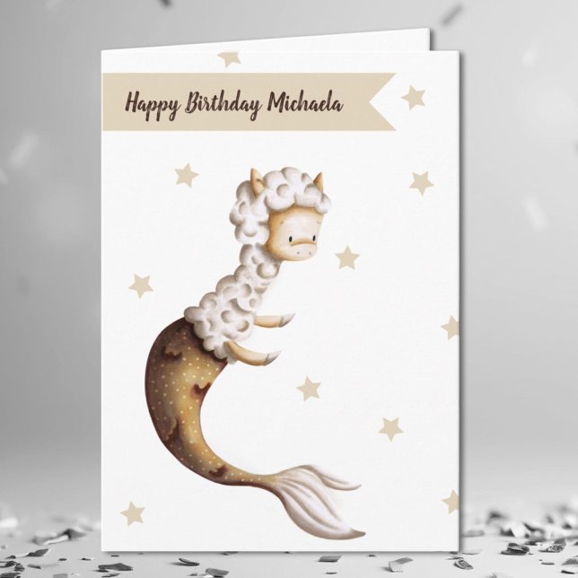 Niedlich Llama Mermaid Birthday Karte (Von Creator hochgeladen)