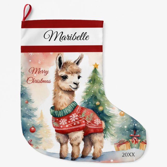 Niedlich Llama Personalisiert Große Weihnachtsfeie Großer Weihnachtsstrumpf (Vorderseite)