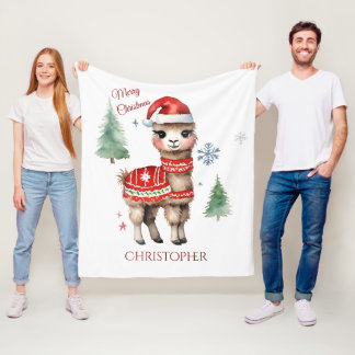 Niedlich Llama Personalisiert Weihnachten Fleecedecke