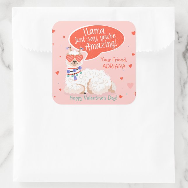 Niedlich Llama Valentine Quadratischer Aufkleber (Tasche)