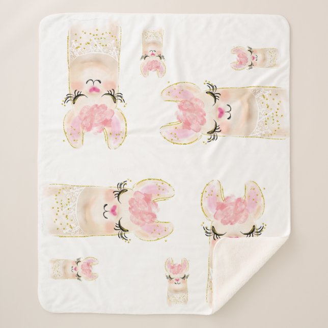 Niedlich Llama Watercolor Sherpa Blanket Sherpadecke (Vorderseite)