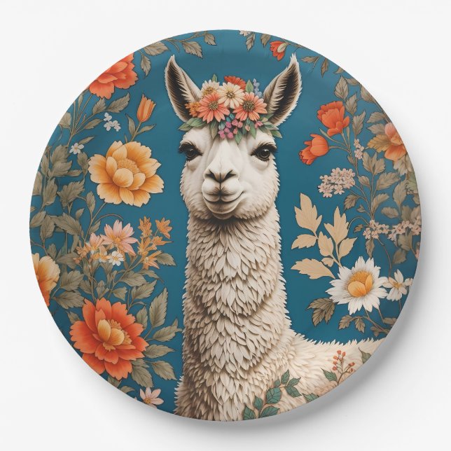 Niedlich Llama William Morris Inspirierte floral Pappteller (Vorderseite)