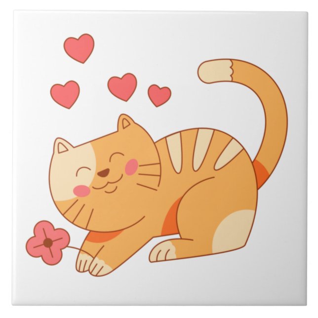 Niedlich Love Orange Tabby Kitten Fliese (Vorderseite)