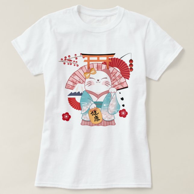 Niedlich Lucky Cat T-Shirt (Design vorne)