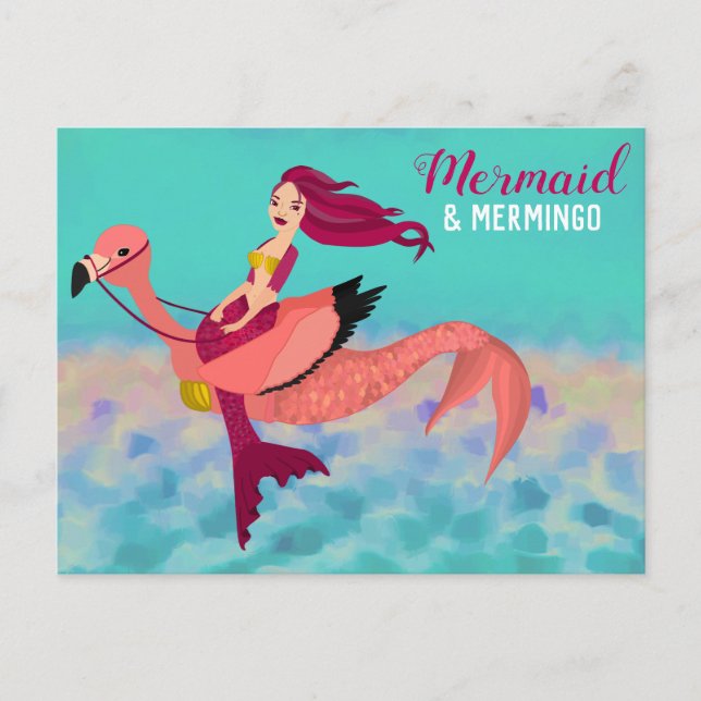 Niedlich & lustig Mermaid & Mermingo Illustration Postkarte (Vorderseite)