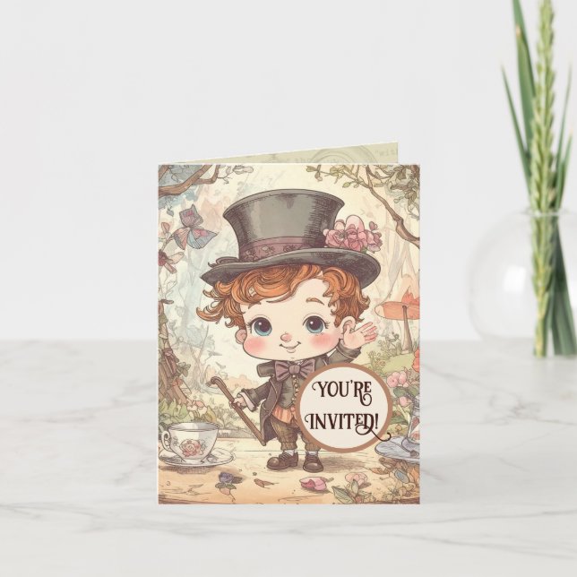 Niedlich Mad Hatter Whimsical Wonderland Art Einladung (Vorderseite)