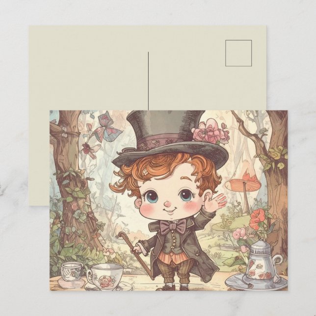 Niedlich Mad Hatter Whimsical Wonderland Art Postkarte (Vorne/Hinten)