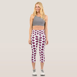 Niedlich Magenta Dark Pink Gemstone Herzmuster Capri Leggings