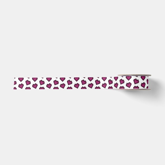 Niedlich Magenta Dark Pink Gemstone Herzmuster Satinband (Vorderseite)