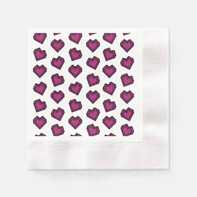 Niedlich Magenta Dark Pink Gemstone Herzmuster Serviette (Vorderseite)