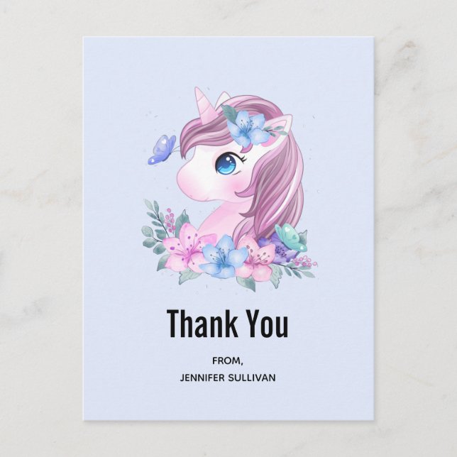 Niedlich & Magical Baby Unicorn Wasserfarbe Vielen Postkarte (Vorderseite)