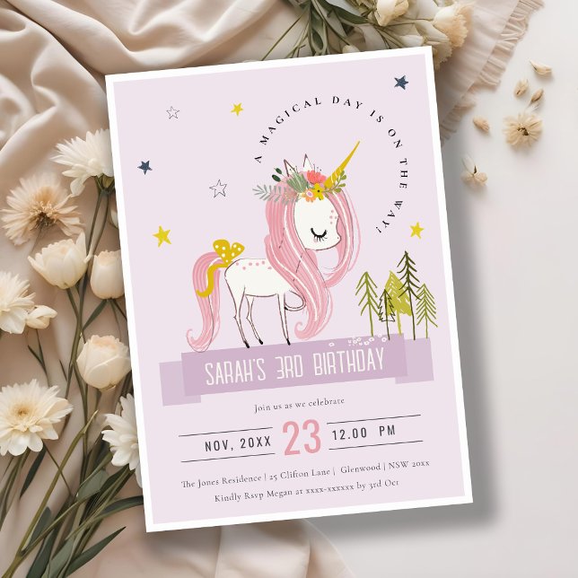 Niedlich Magical Unicorn Lilac Lila Kindergeburtst Einladung (Von Creator hochgeladen)